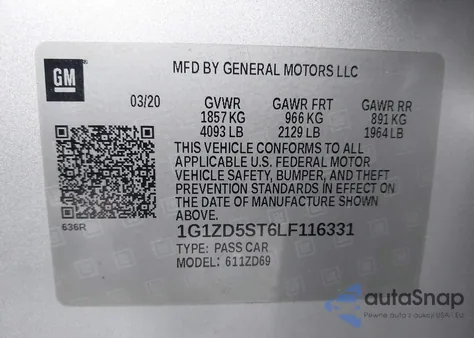 2020 Chevrolet Malibu Fwd Lt from USA, damaged, VIN 1G1ZD5ST6LF116331